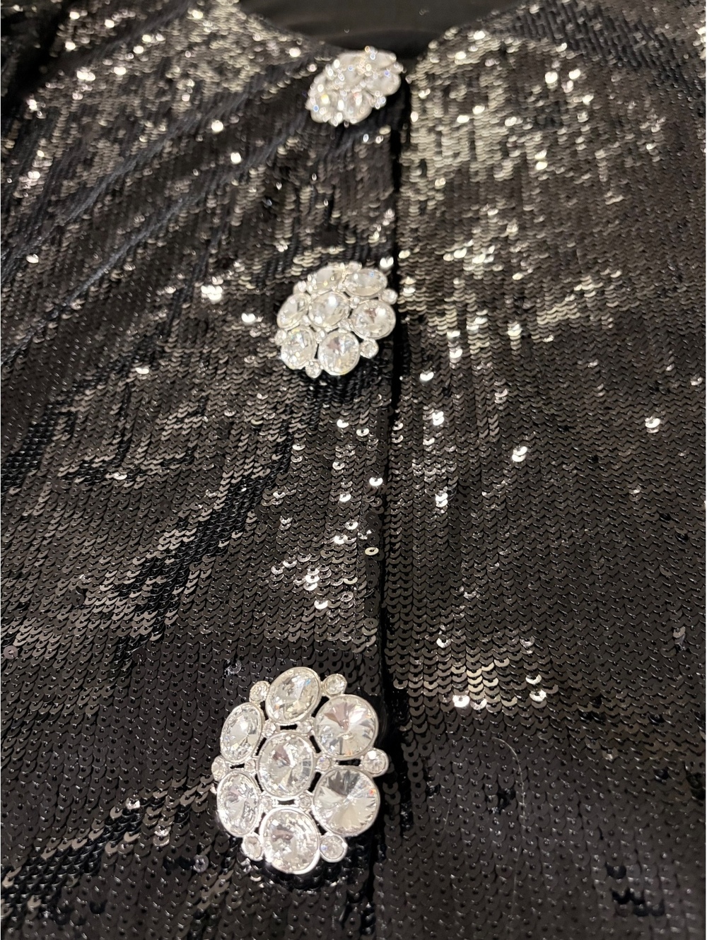 Joan Boyce Women's size XL Black Sequin Jacket with Large Rhinestone Buttons - Picture 7 of 16